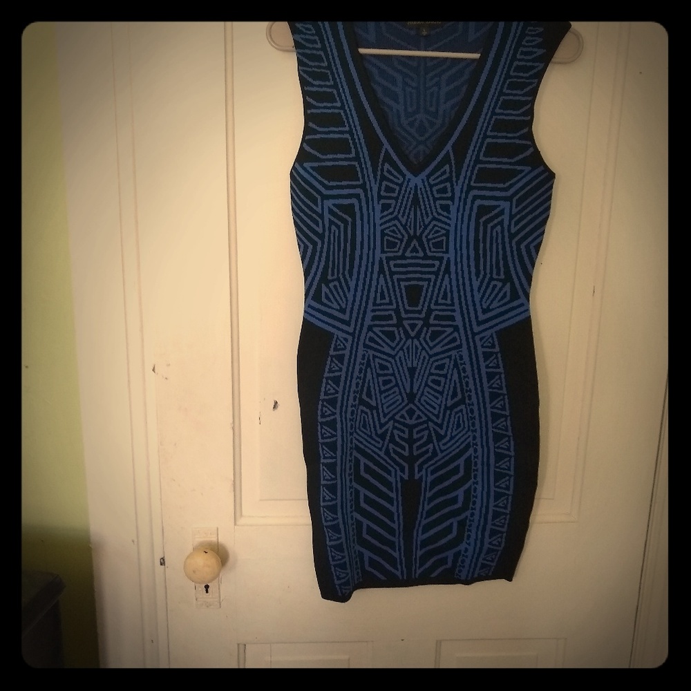 Jealous Tomato Black/Blue V-Neck Geo Print Dress